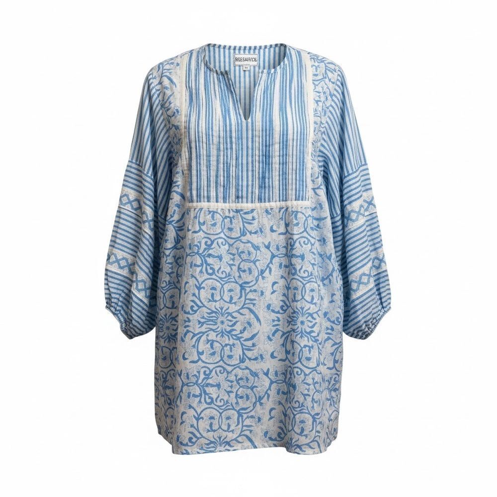 Sue Sartor Sconset Tunic Blouse Light Blue XS